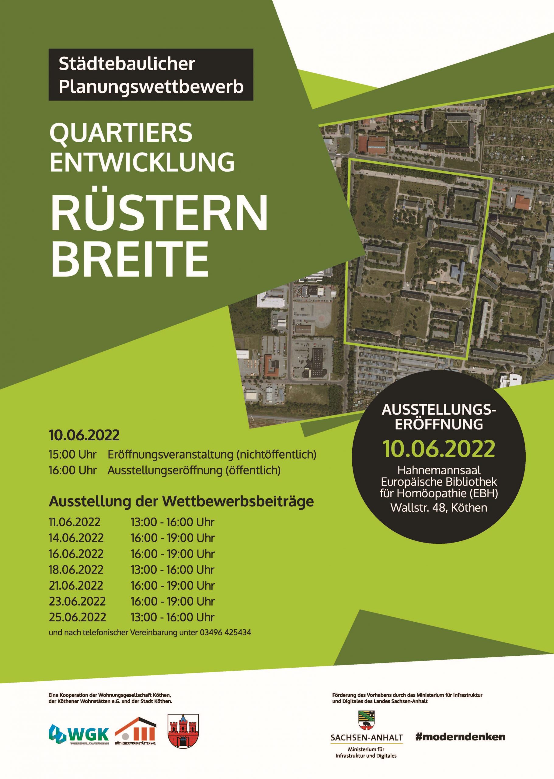 Plakat zum städtebaulichen Planungswettbewerb mit den Öffnungszeiten der Ausstellung